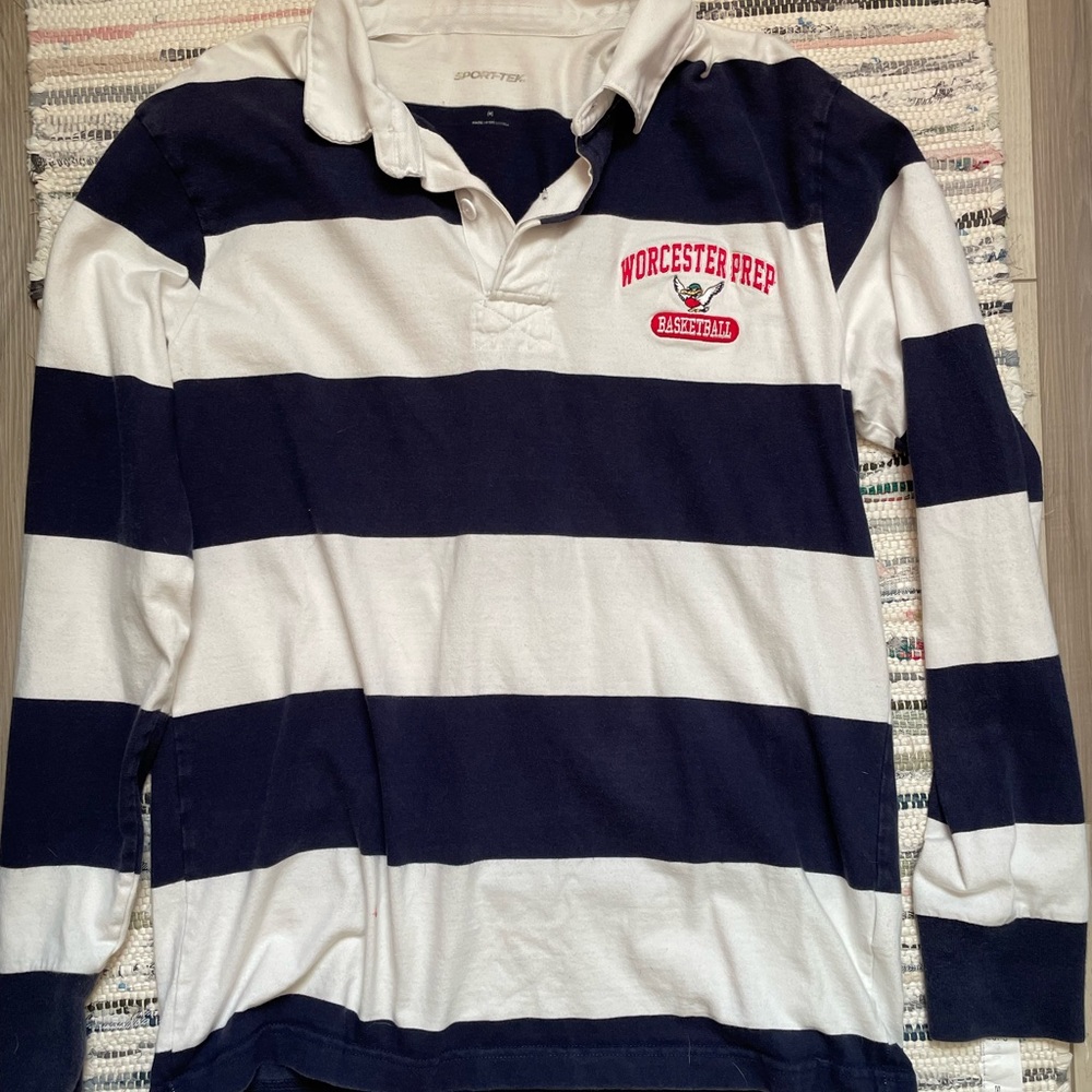 basketball collared striped long sleeve shirt